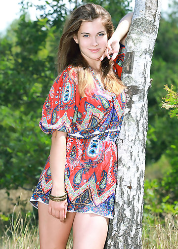 Awesome young chick goes to a nice forest where she can let loose